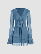 Mesh Solid Knotted Long Sleeve Mini Dress