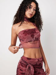 Floral Halter Sheer Crop Tube Top