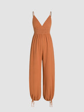 V-neck Shirred Drawstring Jumpsuit
