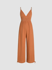V-neck Shirred Drawstring Jumpsuit