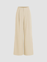 Solid Pleated Wide Leg Trousers