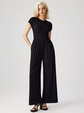 Round Neckline Ruched Wide Leg Jumpsuit