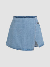 High Stretch Denim Mid Waist Split Mini Skort Curve & Plus