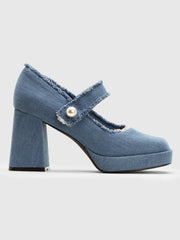 Denim Raw Hem Mary Jane Shoes