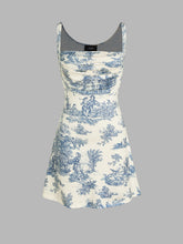 Toile de Jouy Ruched Mini Dress