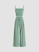 Square Neck Ruched Top & Elastic Waist Trousers Matching Set