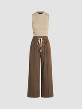 Ruched Tank Crop Top & Elastic Waist Knotted Trousers Set