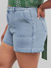 Button Detail Denim Shorts Curve & Plus