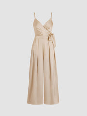 Satin Knotted Pleated Wide Leg Jumpsuit