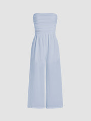 Texture Ruched Tube Wide Leg Jumpsuit