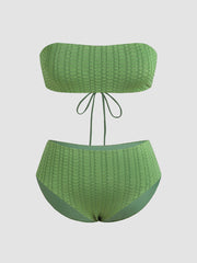 Tie Back Textured Bandeau Bikini Set Curve & Plus