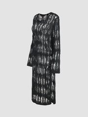 Knit Round Neckline Solid Hollow Out Dress