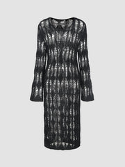 Knit Round Neckline Solid Hollow Out Dress