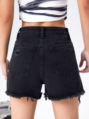 Denim Raw Hem Wide Leg Shorts