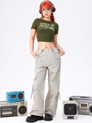 Solid Low Waist Knotted Cargo Pants