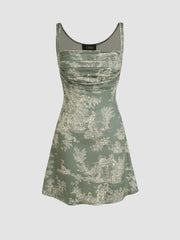 Toile de Jouy Ruched Mini Dress