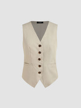 Pleated V-neck Button Vest