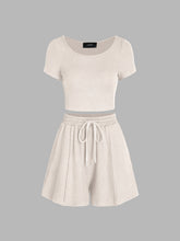 Scoop Neckline Crop Top & Stitch Shorts Set