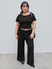 Knitted Short Sleeve Crop Top & Wide Leg Trousers Set Curve & Plus