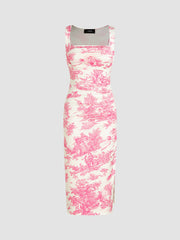 Toile de Jouy Ruched Split Maxi Dress