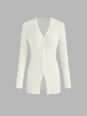 V-neck Button Knitted Long Sleeve Top
