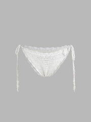 Flower Detail Tie Side Knitted Bikini Bottom