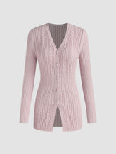 V-neck Button Knitted Long Sleeve Top