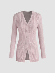 V-neck Button Knitted Long Sleeve Top