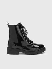 Faux Leather Lace Up Chunky Heeled Chelsea Boots