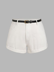 Pocket Denim Shorts With Belt Curve & Plus