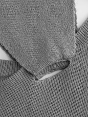 Round Neckline Solid Knitted Twist Crop Long Sleeve Top