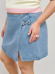 High Stretch Denim Mid Waist Split Mini Skort Curve & Plus