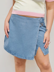 High Stretch Denim Mid Waist Split Mini Skort Curve & Plus
