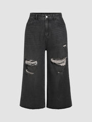 High Waist Ripped Straight Leg Jeans Curve & Plus