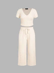 Sleeve Tee & Knotted Wide Leg Pants Set Curve & Plus