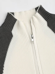 Contrasting Zipper Crop Cardigan