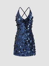 Sequins U-neckline Criss Cross Mini Dress