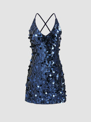 Sequins U-neckline Criss Cross Mini Dress