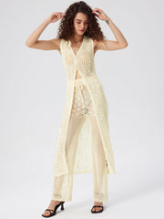 Knit Mid Waist Hollow Out Straight Leg Trousers