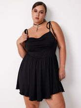 Cowl Neck Corset Knotted Ruffle Mini Dress Curve & Plus