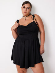 Cowl Neck Corset Knotted Ruffle Mini Dress Curve & Plus