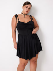 Cowl Neck Corset Knotted Ruffle Mini Dress Curve & Plus