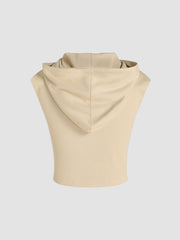 Solid Terry Round Neckline Drawstring Ruched Crop Hoodie