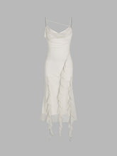 Mesh Ruffle Hem Ruched Midi Dress