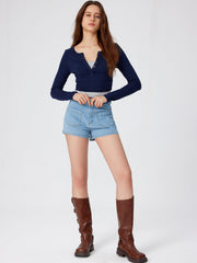 Jersey V-neck Two Layers Solid Long Sleeve Tee