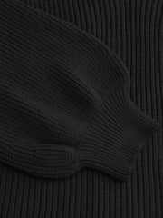 Knit V-neck Solid Lantern Sleeve Top Curve & Plus
