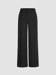 Mid Waist Pleated Straight Leg Trousers