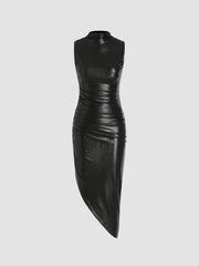 High Neck Metallic Ruched Midi Dress