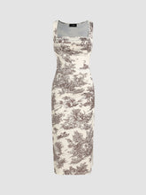 Toile de Jouy Ruched Split Maxi Dress