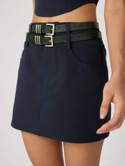 Double Belted Mini Skirt